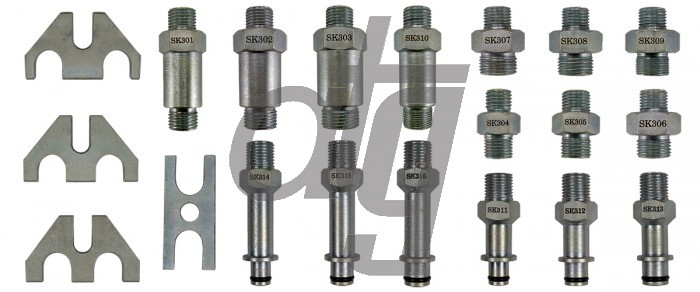 Set of nozzles for hydraulic steering testing systems