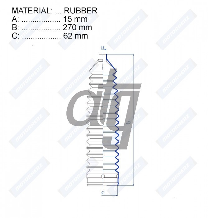 Steering rack gaiter<br><br>RUBBER (15*270*62) FIAT, CITROEN, PEUGEOT (R)<br><br>